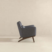 Sillón Brayden de lino gris estilo moderno de mediados de siglo con diseño de lado marino
