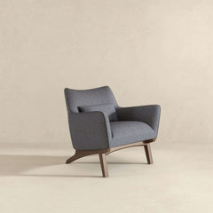 Sillón Brayden de lino gris estilo moderno de mediados de siglo con diseño de lado marino