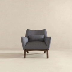 Sillón Brayden de lino gris estilo moderno de mediados de siglo con diseño de lado marino