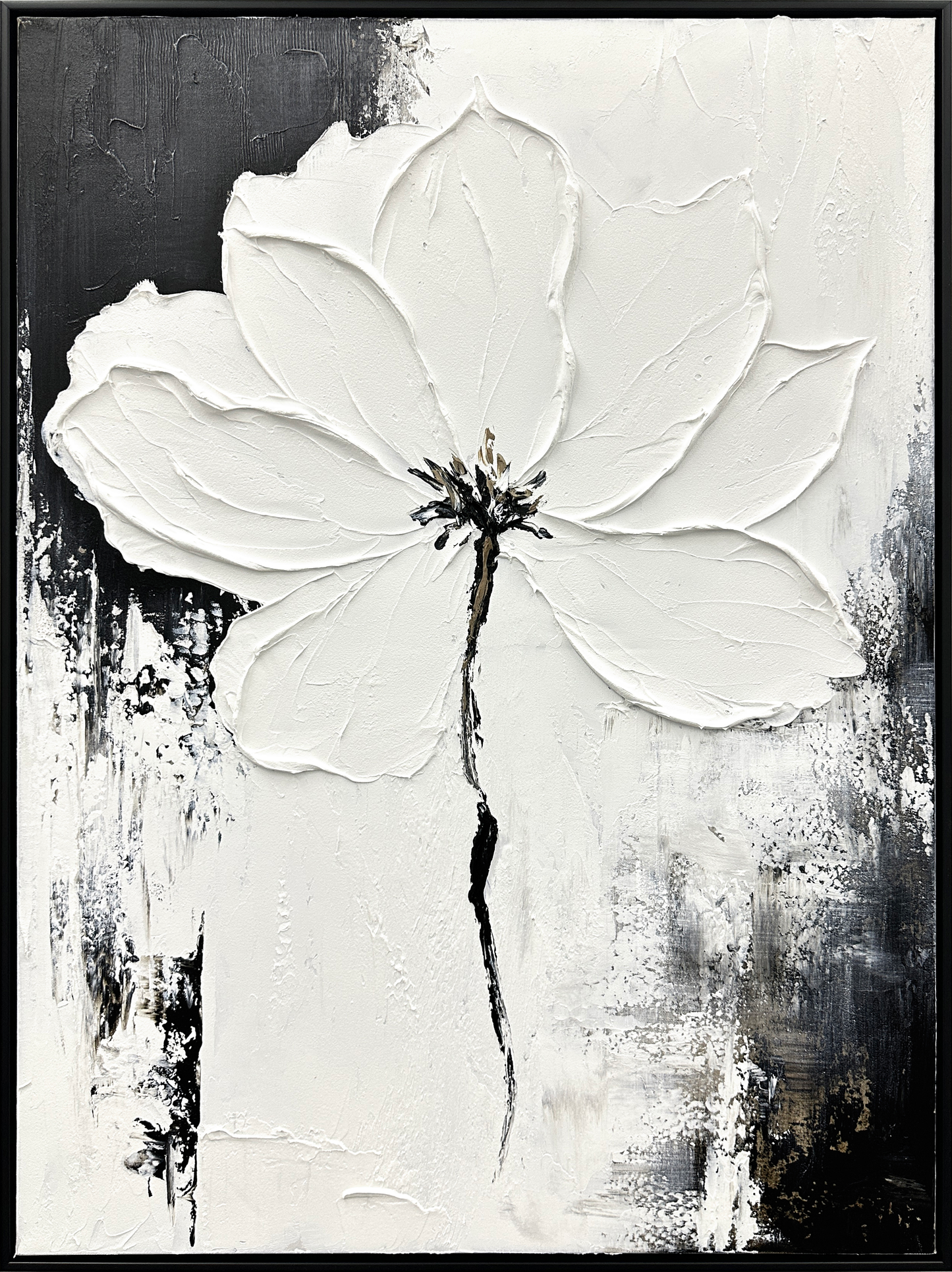Monochrome Blossom Hand-painted Canvas in Frame