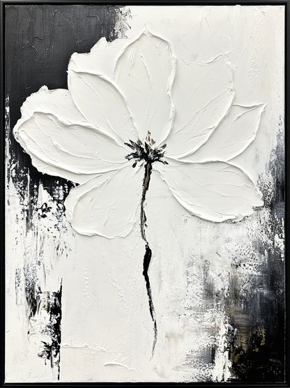 Monochrome Blossom Hand-painted Canvas in Frame