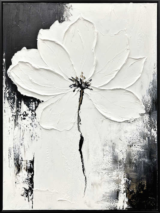 Monochrome Blossom Hand-painted Canvas in Frame