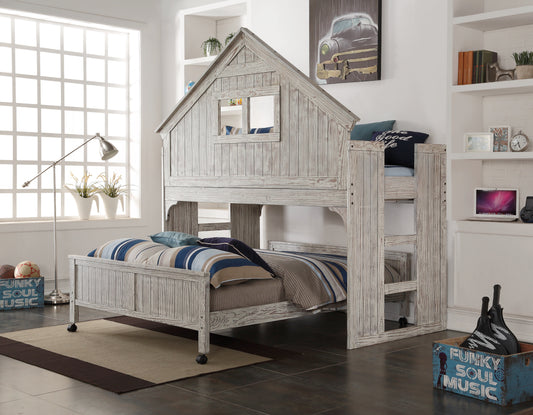 Clubhouse Twin Rustic Loft Bed with Clubhouse Full Caster Bed