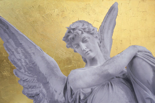 ''Radiant Guardian Angel on Gold'' Hand-painted Wrapped Canvas