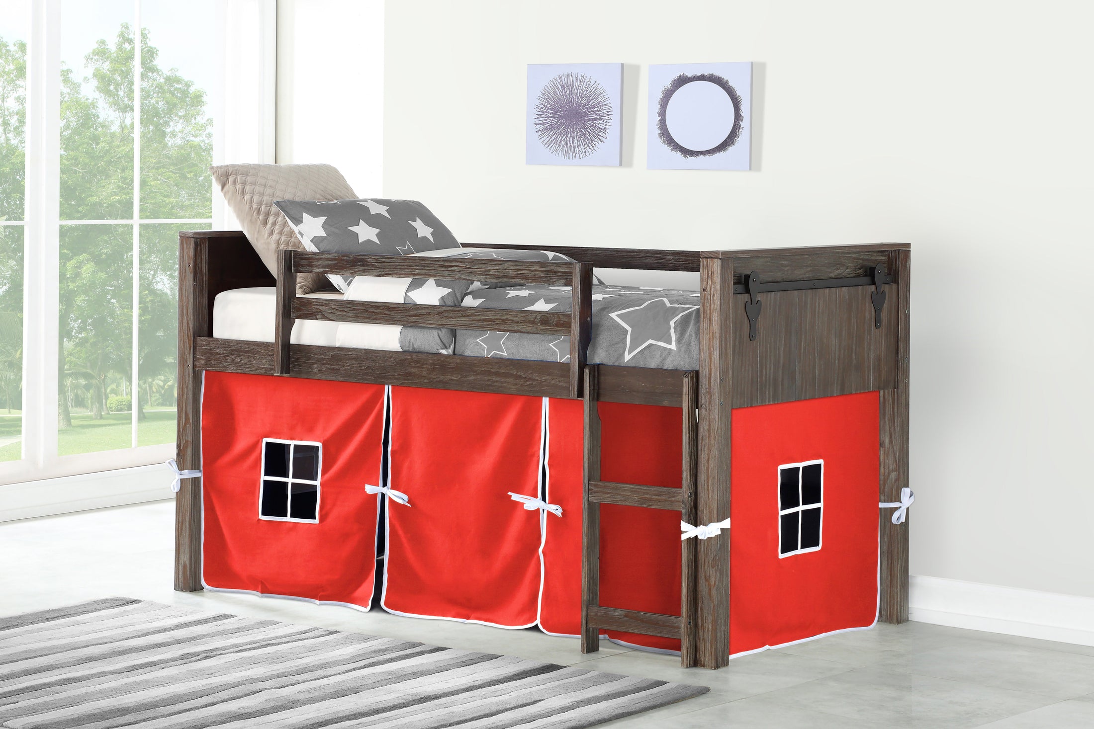 Barn Door Low Loft with Red Tent