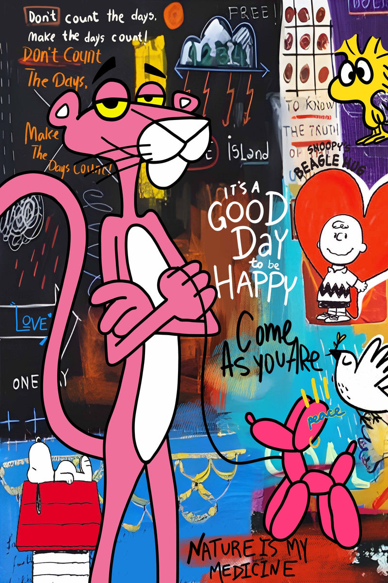 ''Good Day to be Happy'' Hand-painted Gloss Canvas