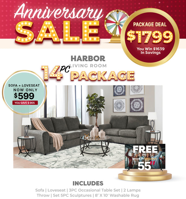 Twin Harbor Living Room 14PC Package + Free 55