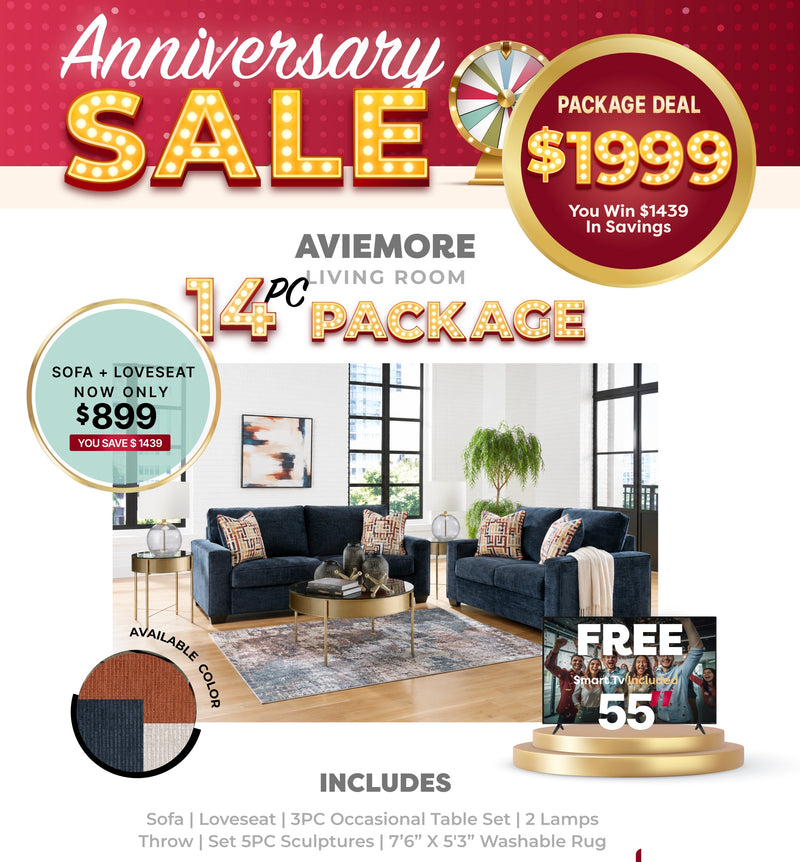 Aviemore Living Room 14PC Package + Free 55" LED 4K Smart TV