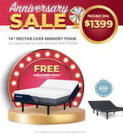 14" Nectar Luxe Memory Foam 5.1 Medium Plush Queen Mattress + Free Adjustable Base