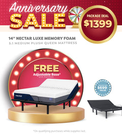 14" Nectar Luxe Memory Foam 5.1 Medium Plush Queen Mattress + Free Adjustable Base