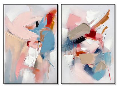 ''Vivid Harmony Abstract Duo'' Textured Canvas in Frame (set)
