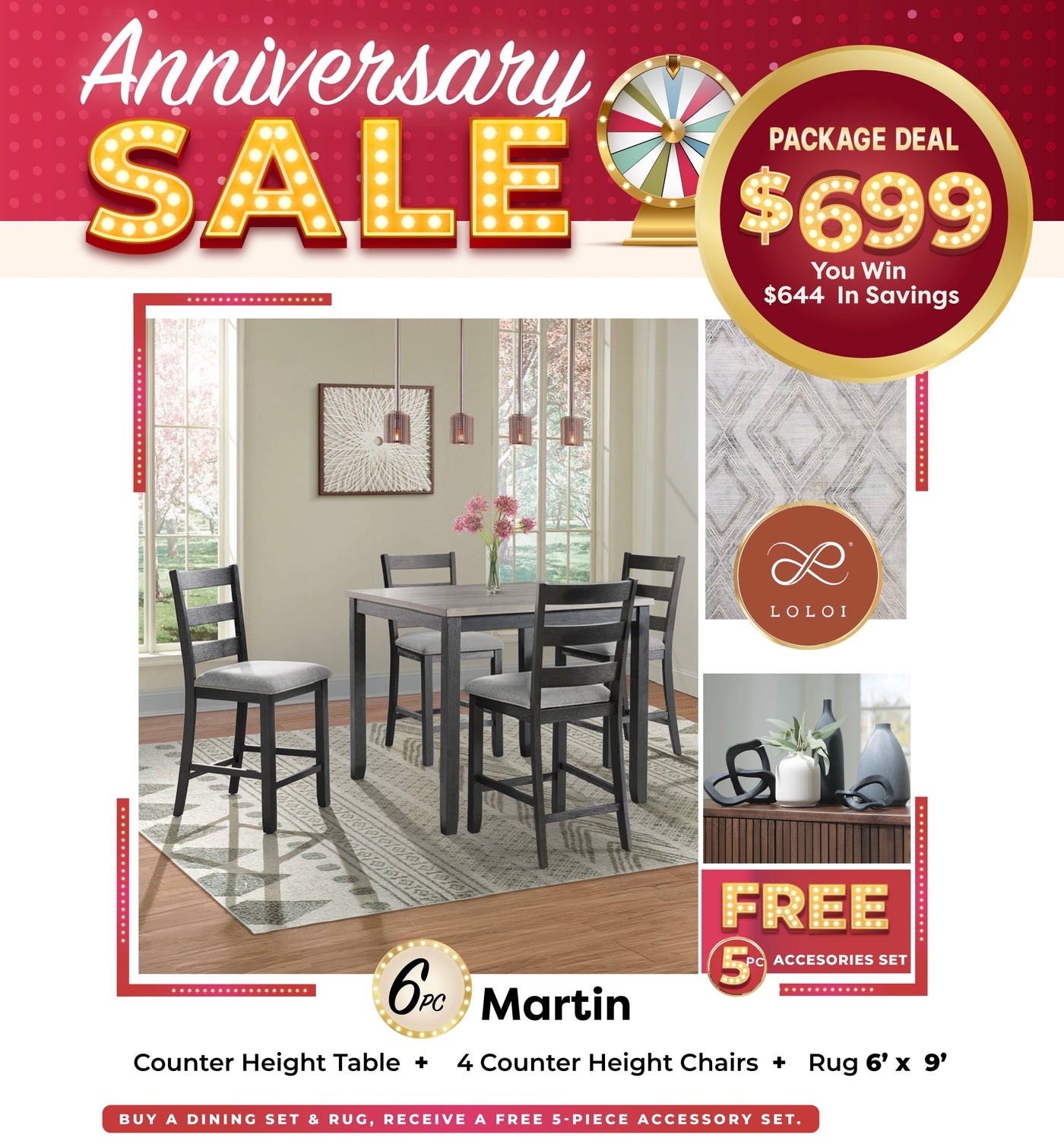 Juego de comedor de 5 piezas Martin de altura de mostrador