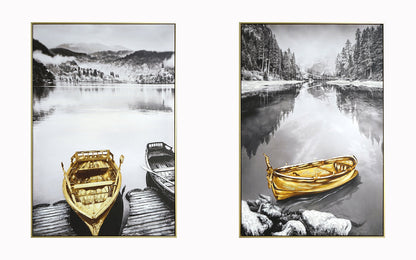 ''Golden Serenity Reflections - Set of Two'' Hand-painted Canvas in Frame (set)