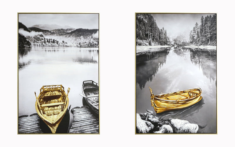 ''Golden Serenity Reflections - Set of Two'' Hand-painted Canvas in Frame (set)