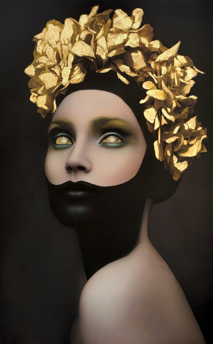 ''Opulent Midnight Gaze'' Hand-painted Wrapped Canvas