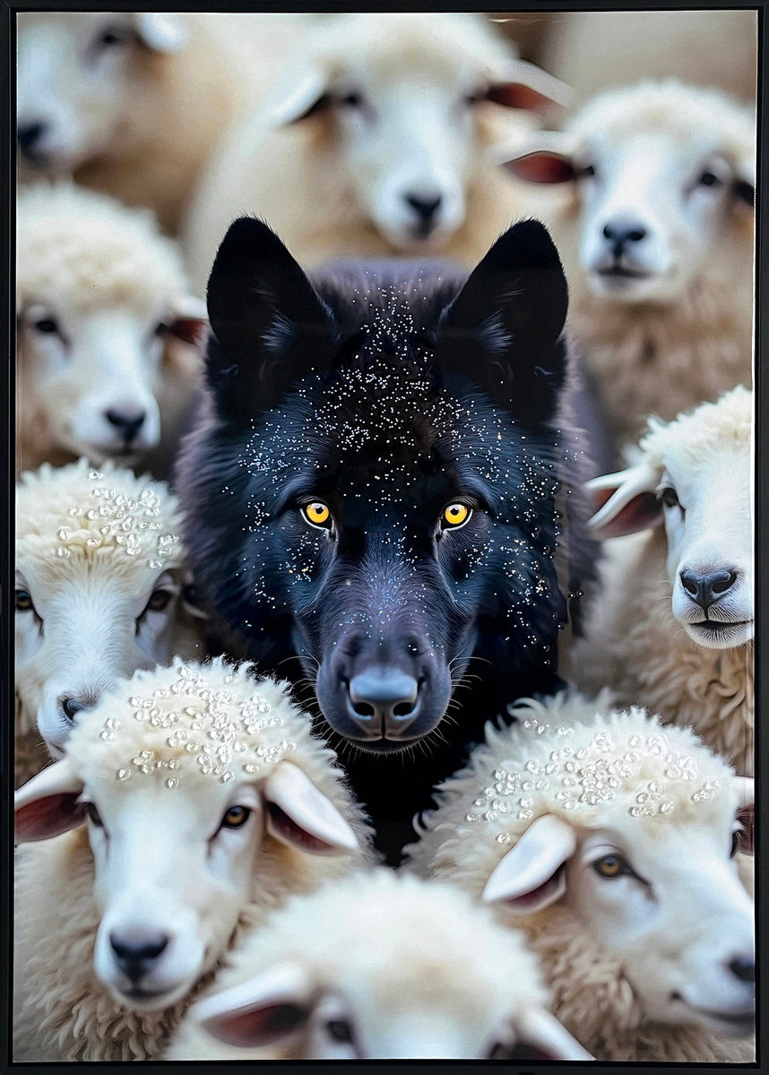 Midnight Among Sheep Gloss Canvas w/Rocks in Frame