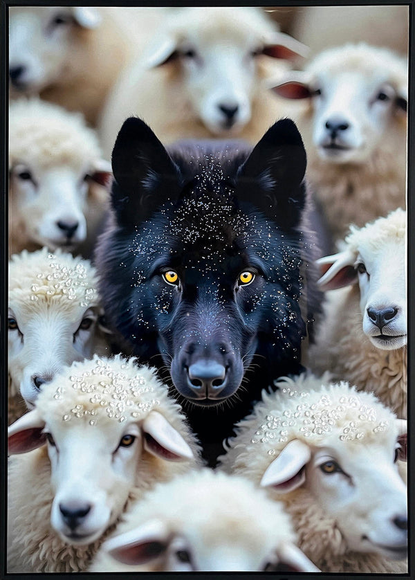Midnight Among Sheep Gloss Canvas w/Rocks in Frame