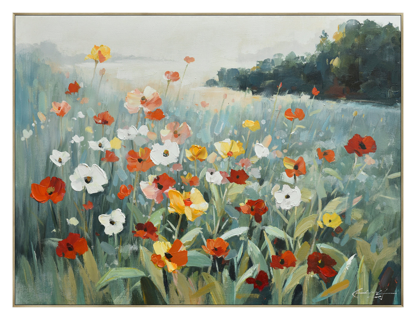 ''Poppy Fields'' Hand-painted Canvas in Frame