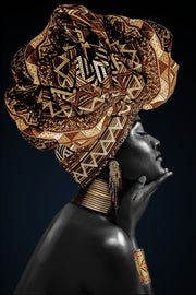 ''Gold Headdress on Black'' Hand-painted Gloss Canvas