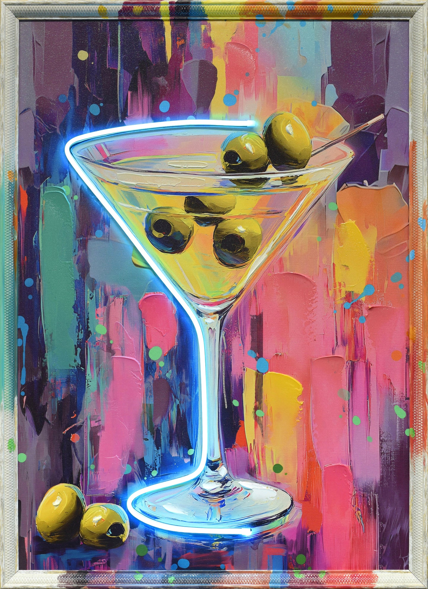''Glow Martini Wall Art'' Hand-painted LED in Frame