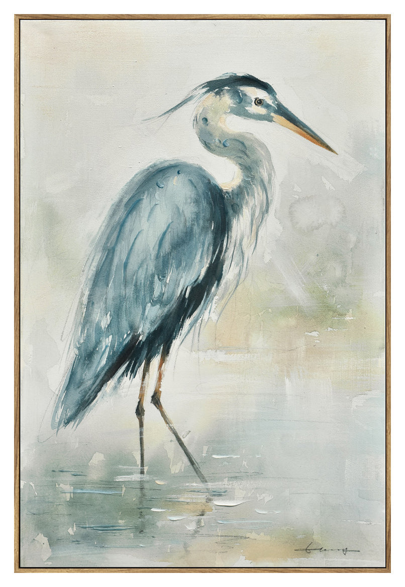 ''Blue Heron'' Hand-painted Canvas in Frame