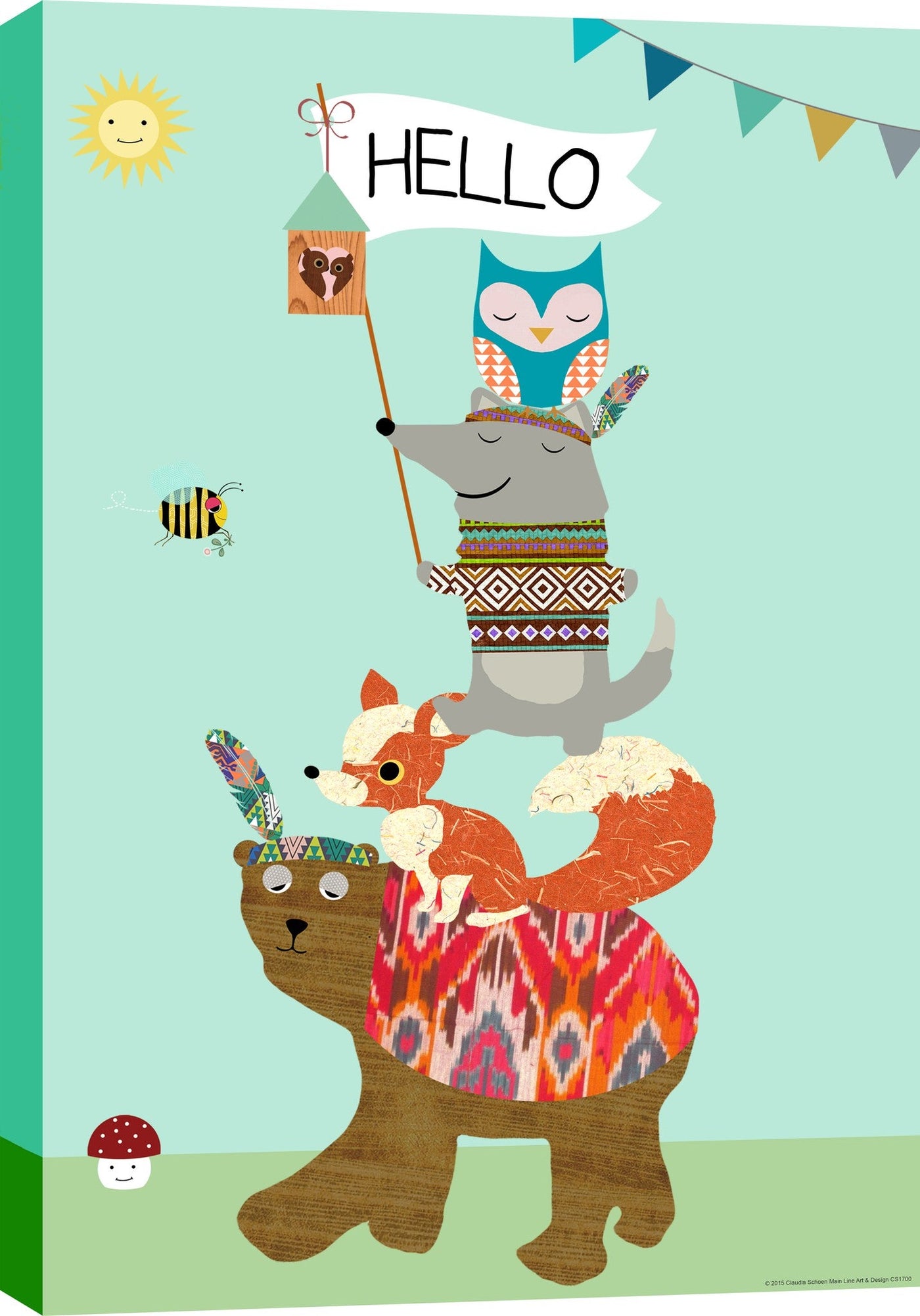 ''Boho Woodland Stacked Animal Parade'' Printed Wrapped Canvas