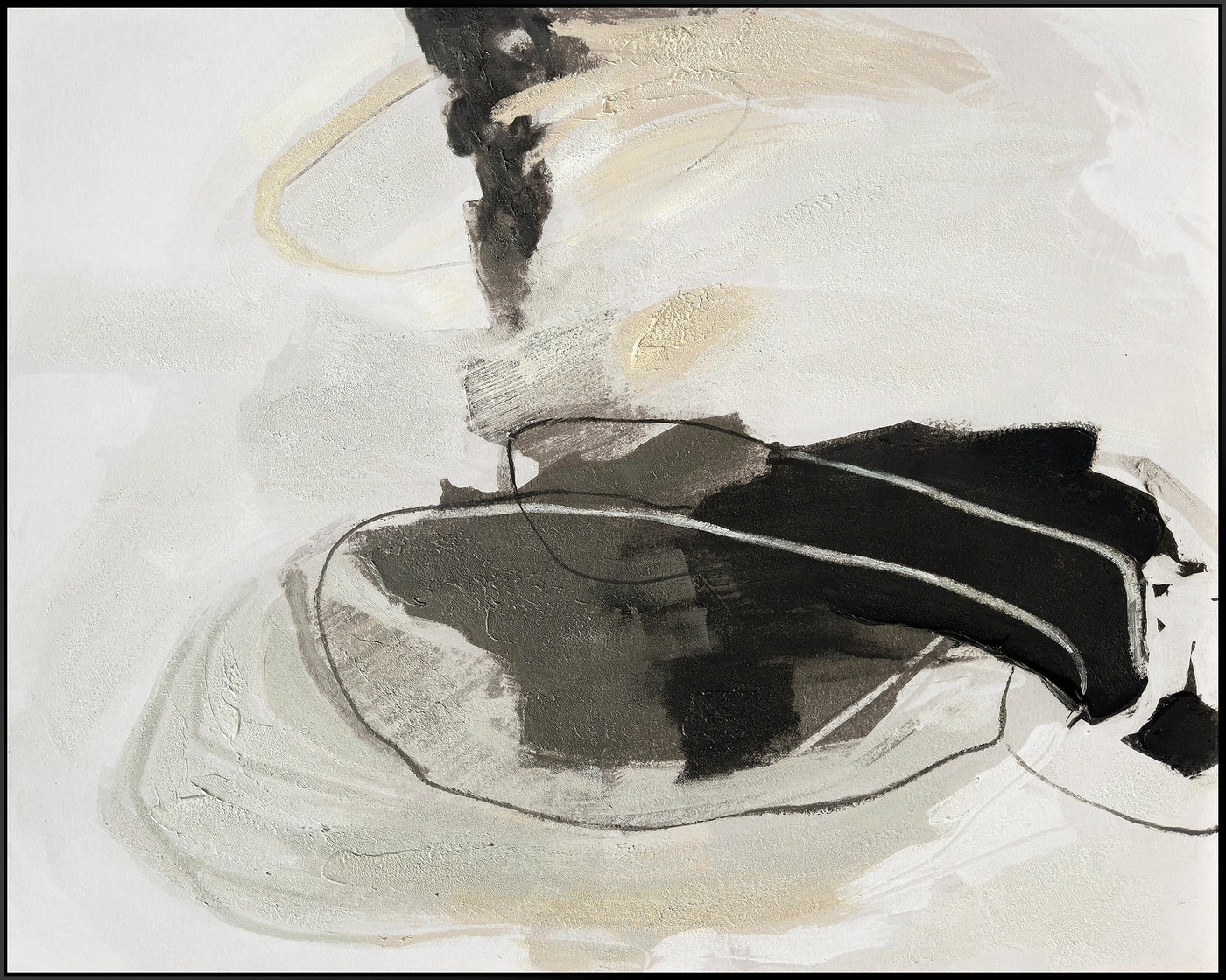 ''Black and White Abstract'' Hand-painted Canvas in Frame