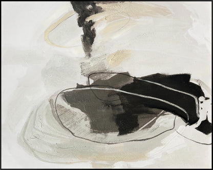 ''Black and White Abstract'' Hand-painted Canvas in Frame