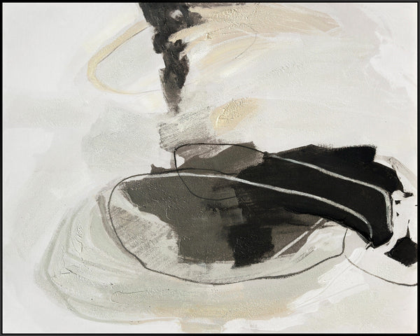 ''Black and White Abstract'' Hand-painted Canvas in Frame