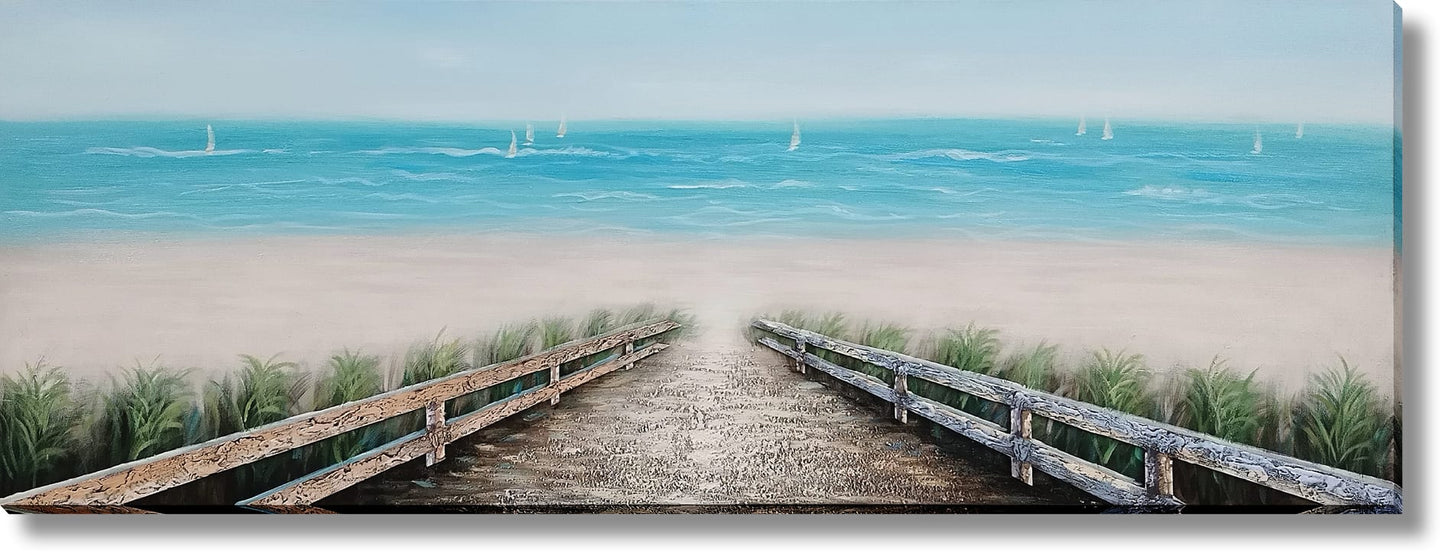 ''Tranquil Sands Coastal Walkway'' Hand-painted 3D Canvas