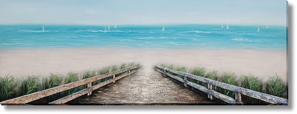 ''Tranquil Sands Coastal Walkway'' Hand-painted 3D Canvas