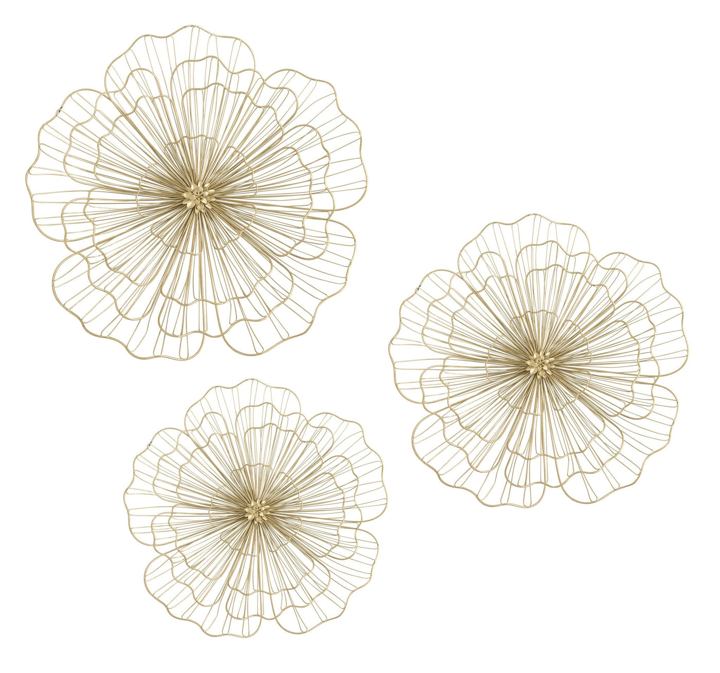 ''3D Wire Gold Flowers'' Metal Wall Art