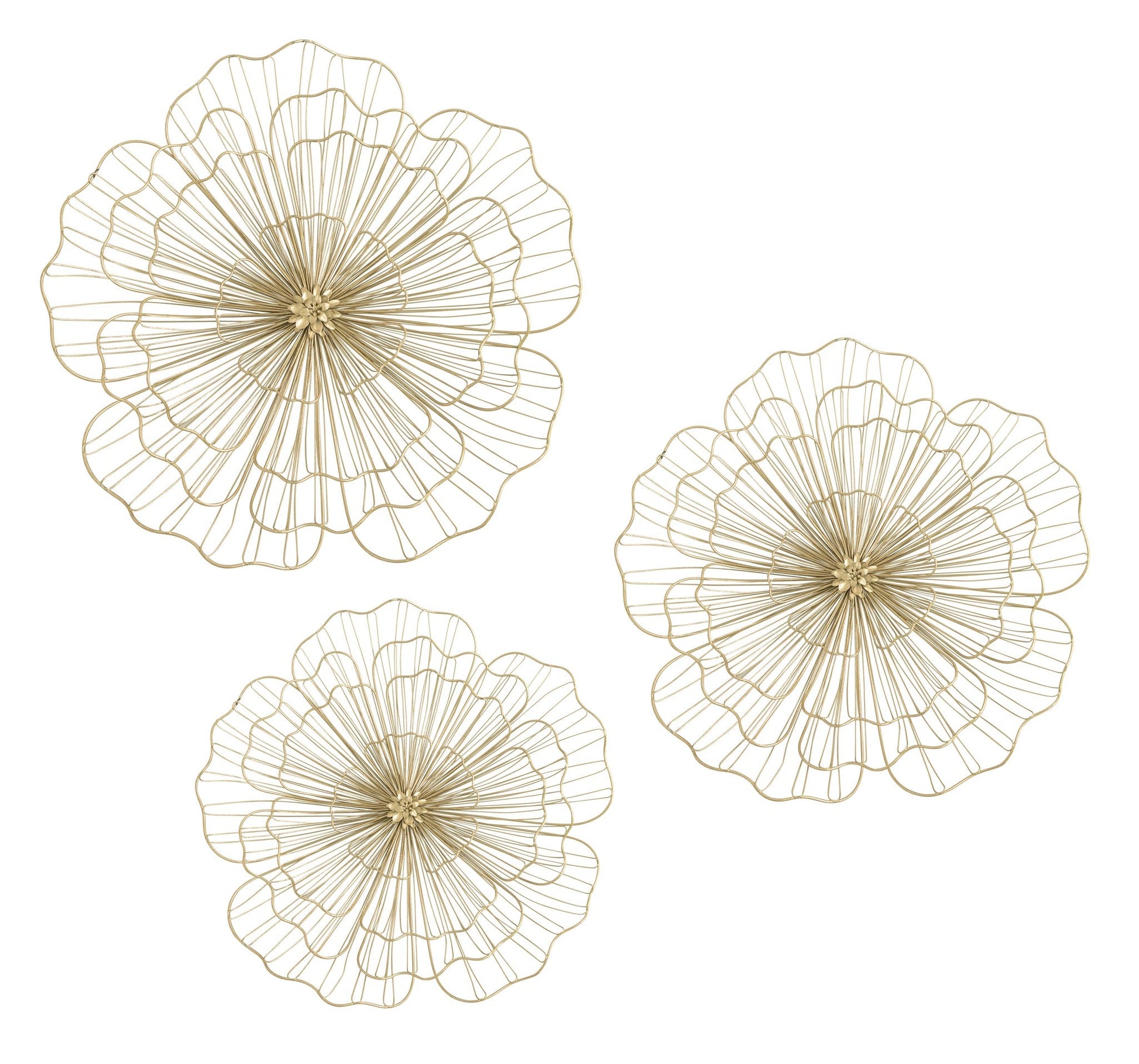 ''3D Wire Gold Flowers'' Metal Wall Art