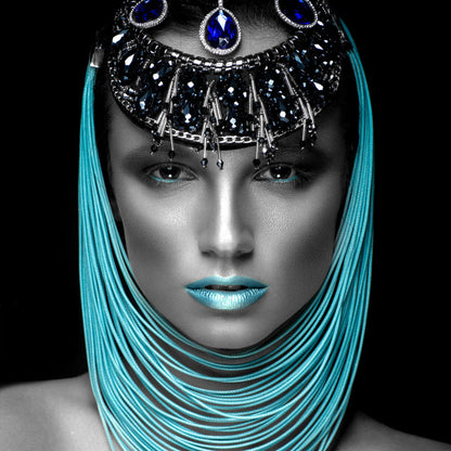 ''Woman of Turquoise Rhinestones'' Tempered Glass