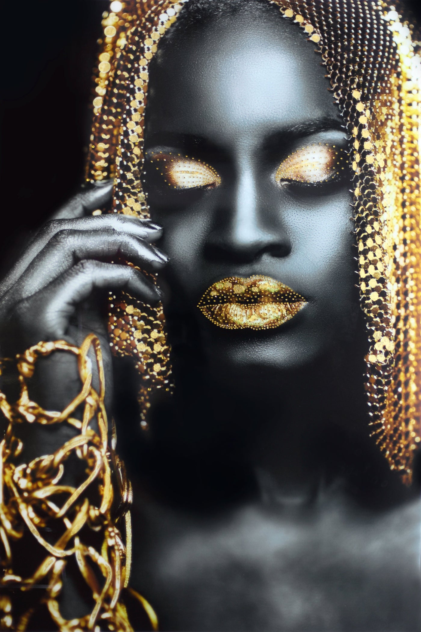 ''Woman Gold Hair Rhinestones'' Tempered Glass