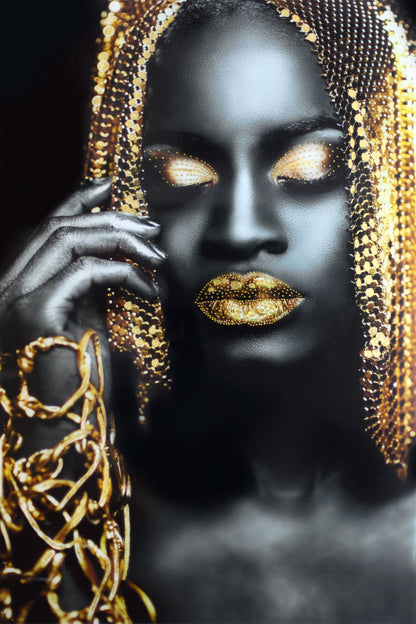 ''Woman Gold Hair Rhinestones'' Tempered Glass