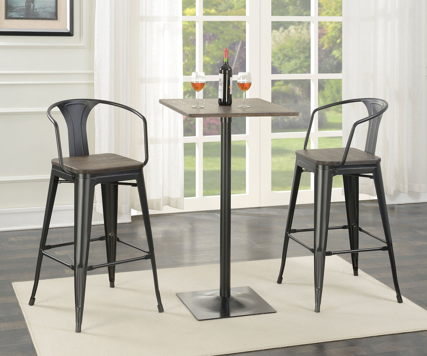 Cavalier Square Bar Table Set Dark Elm and Black