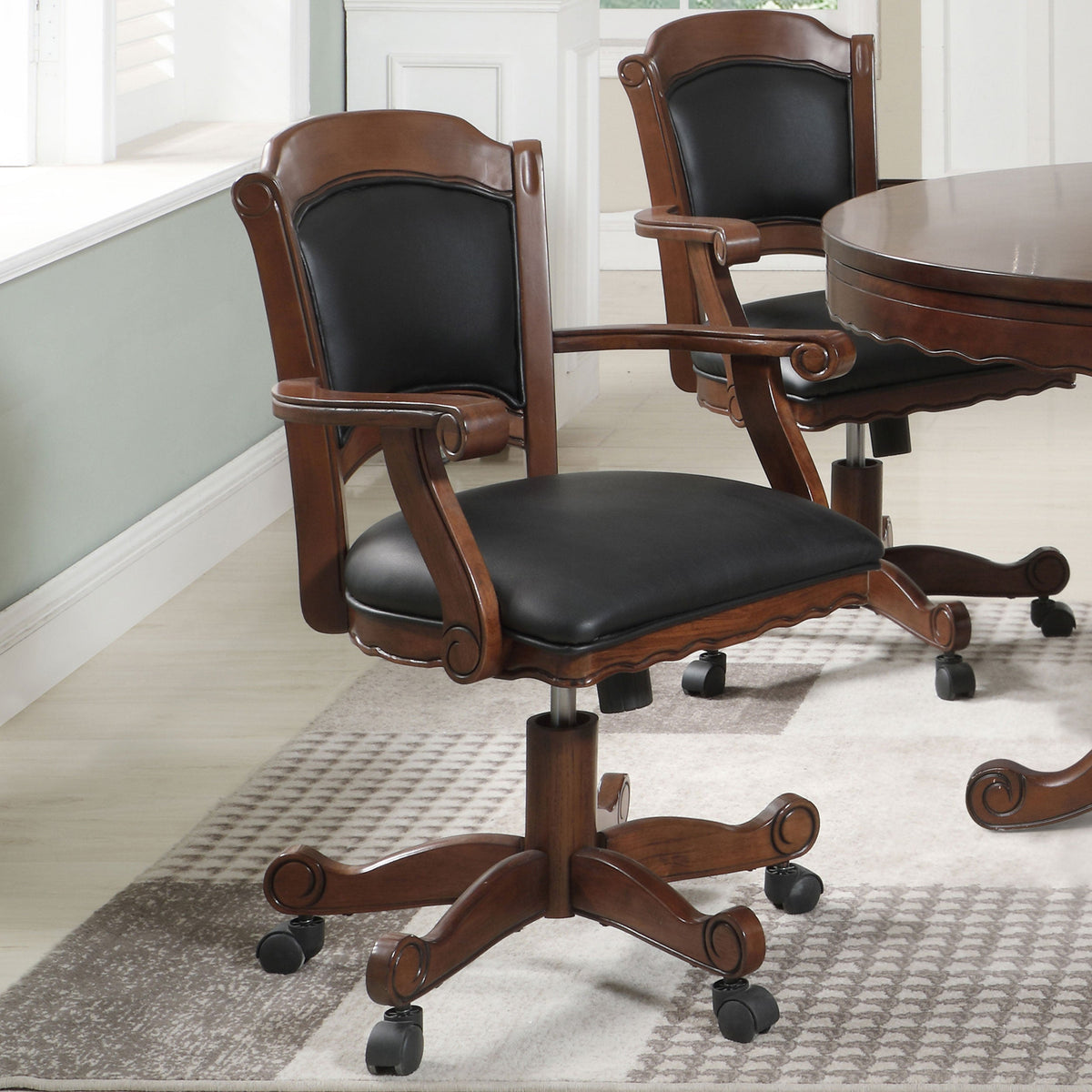 Silla giratoria de comedor y juegos tapizada Turk color tabaco