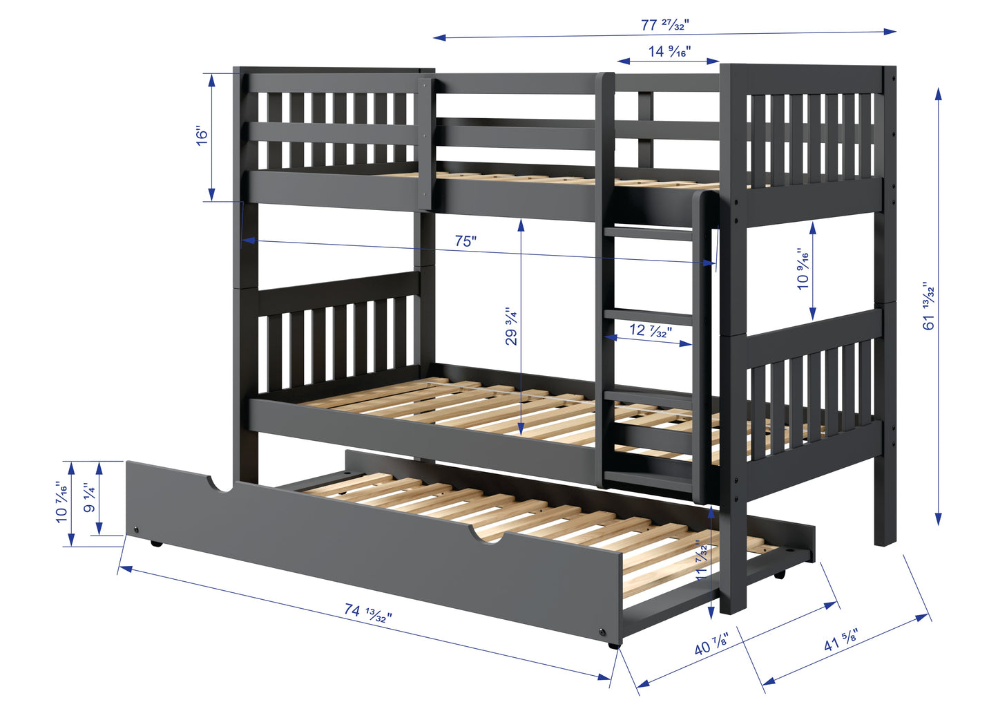 Austin Mission Twin over Twin Bunkbed with Twin Trundle