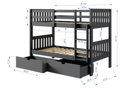 Austin Mission Twin over Twin Bunkbed with Dual Underbed Drawers