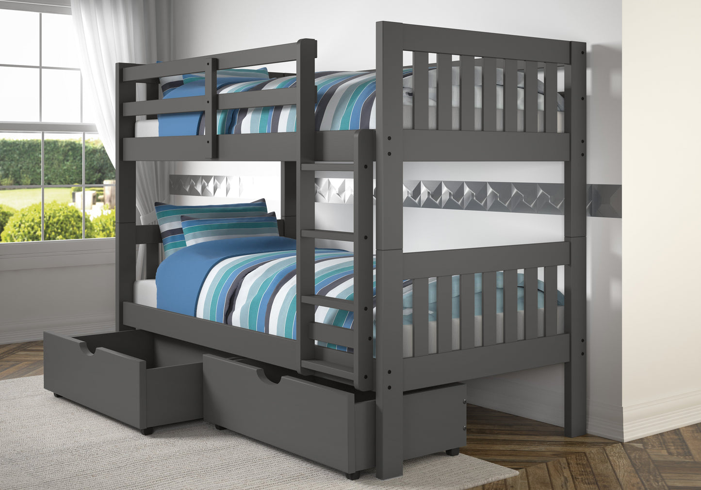 Austin Mission Twin over Twin Bunkbed with Dual Underbed Drawers