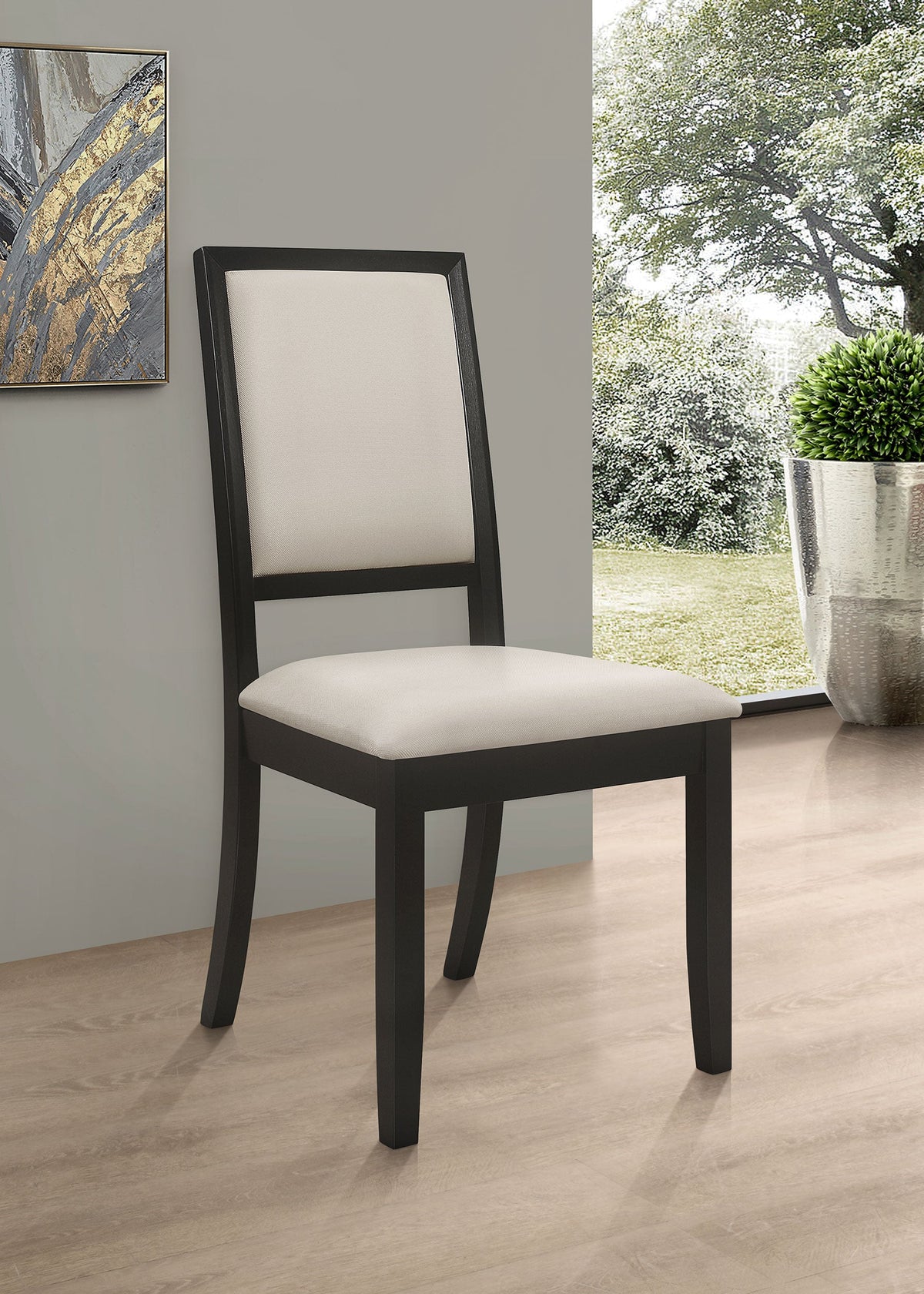 Silla de comedor Louise tapizada de madera negra (juego de 2)