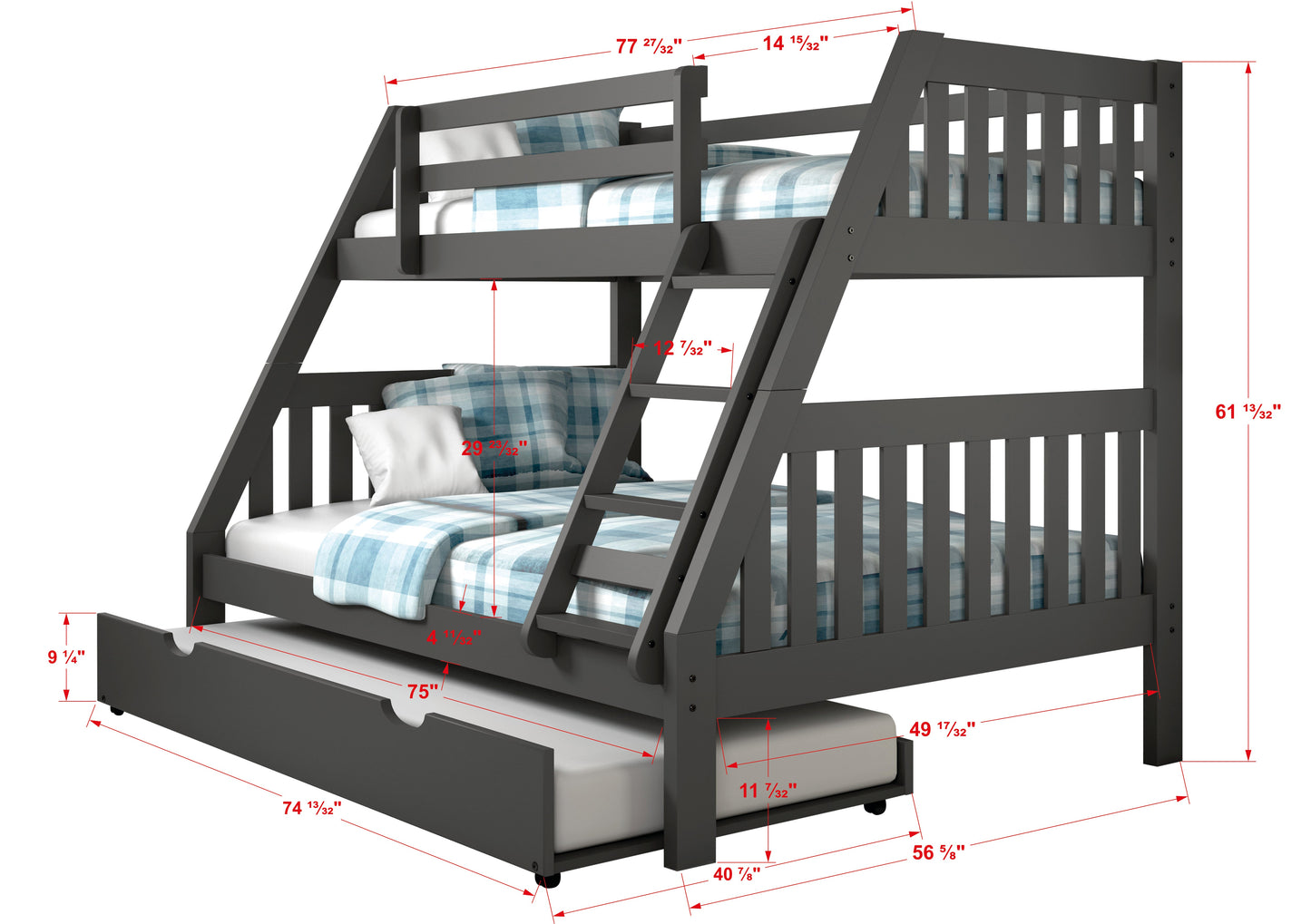 Austin Mission Twin over Full Bunkbed with Twin Trundle Bed