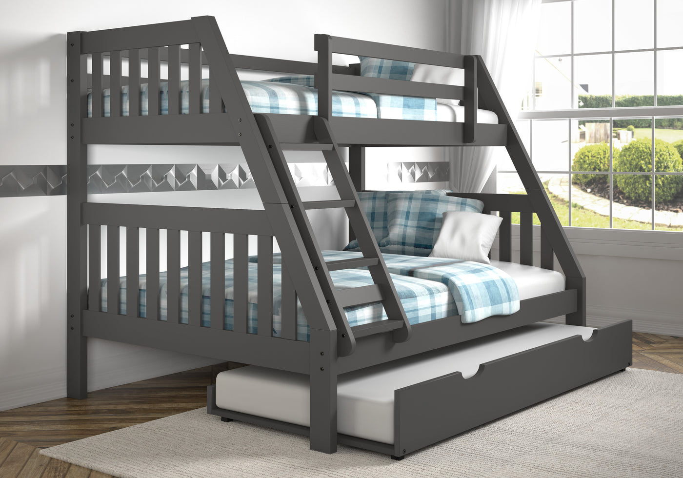 Austin Mission Twin over Full Bunkbed with Twin Trundle Bed