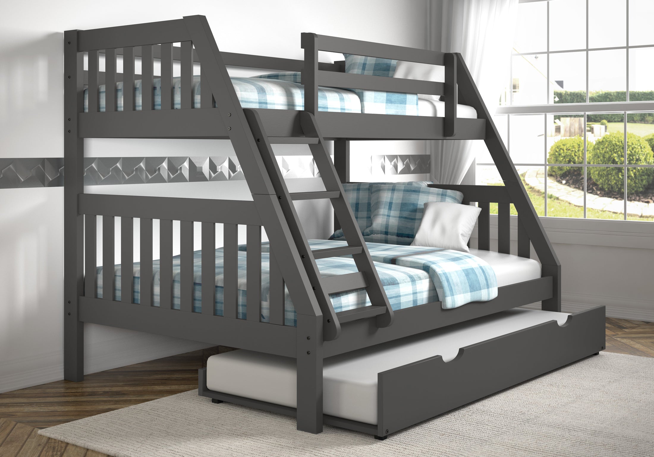Austin Mission Twin over Full Bunkbed with Twin Trundle Bed