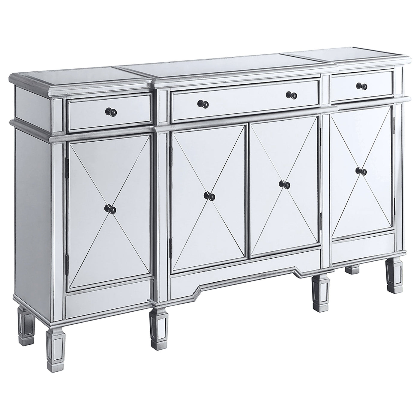 Gabinete de almacenamiento con espejo de 4 puertas Aconitum, plateado