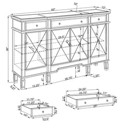 Gabinete de almacenamiento con espejo de 4 puertas Aconitum, plateado