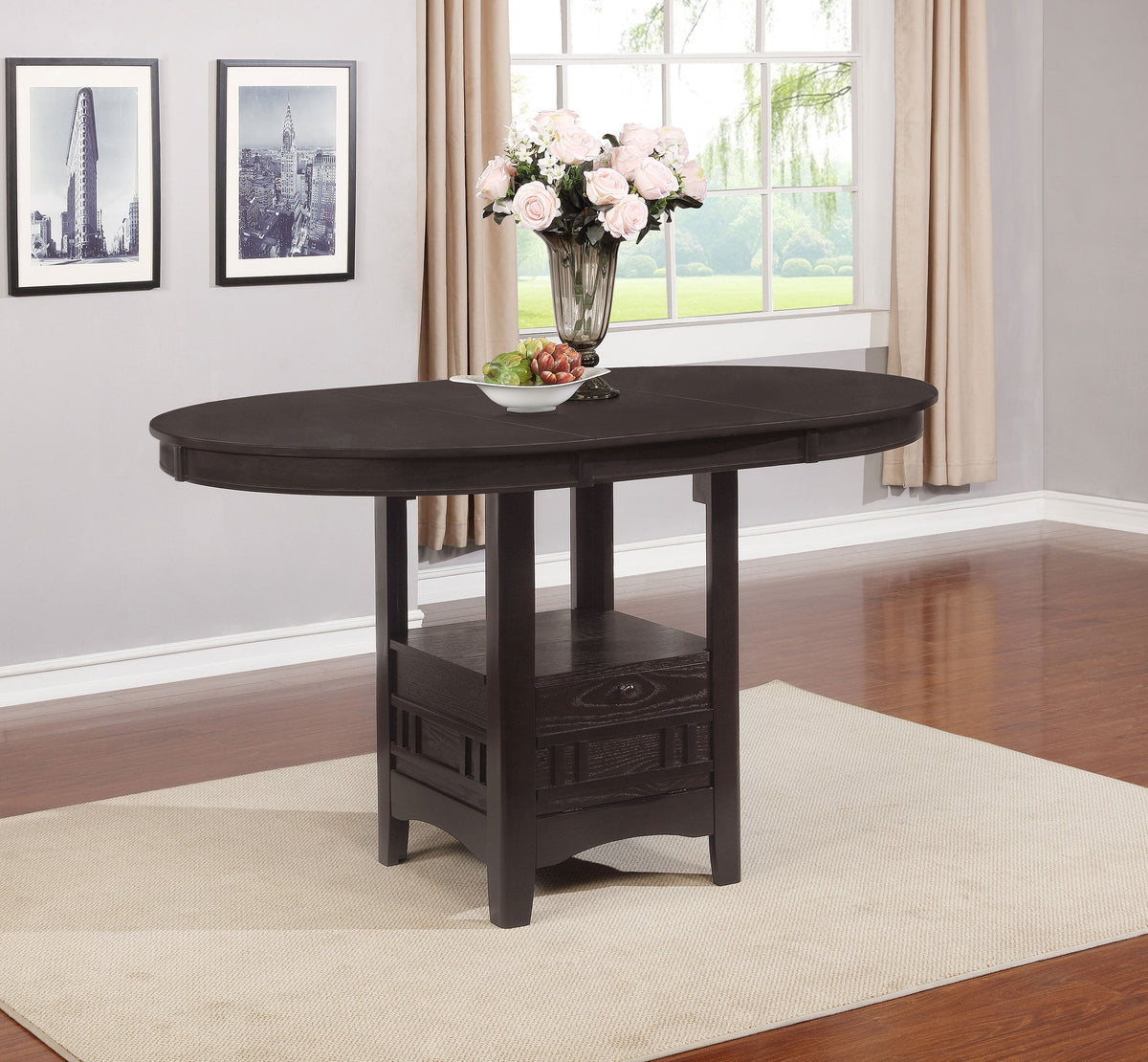 Mesa de comedor extensible ovalada Lavon de 60 pulgadas en color castaño