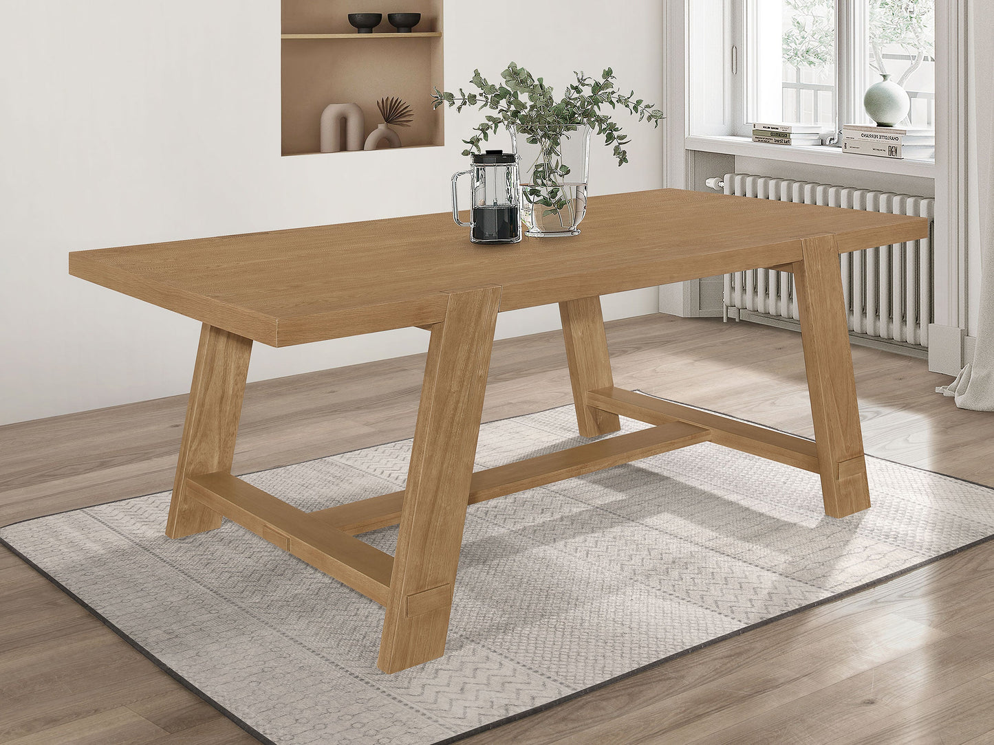 Mesa de comedor rectangular Sharon de 84 pulgadas con caballete de madera marrón