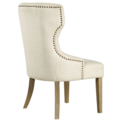 Silla de comedor Baney tapizada en tela beige y negra